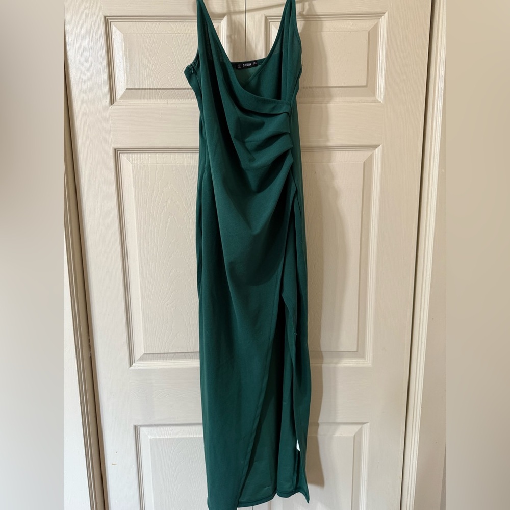 Green Shein maxi dress with slit, size Md